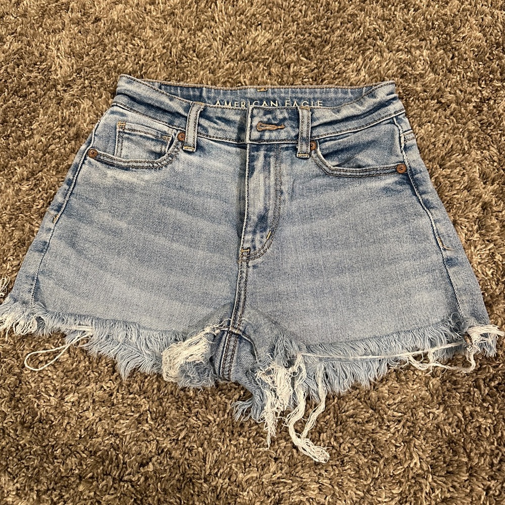 American Eagle Outfitters Light Blue Frayed Jean Shorts